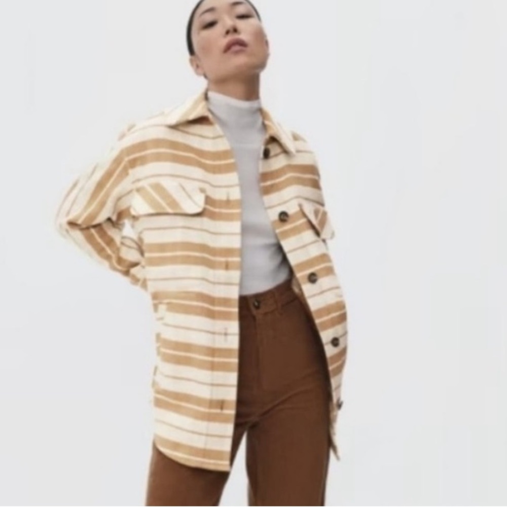 EVERLANE the oversized shirt jacket in camel plaid